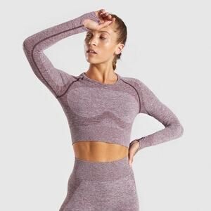 Gymshark Women's Berry Rose Purple Flex Crop Long Sleeve Top Size Small